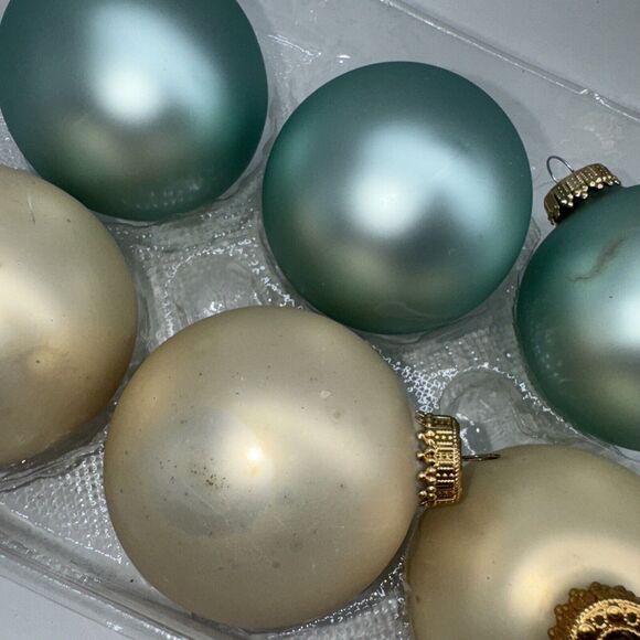 6 Vintage Krebs Glass Ball Ornament Gold Blue Green Mint Chiffon Matte 2.5" Xmas - Picture 8 of 8